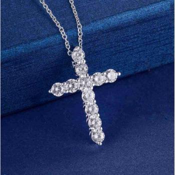 Collar S925 cruz cristal piedra, joyería baño plata, regalo navidad