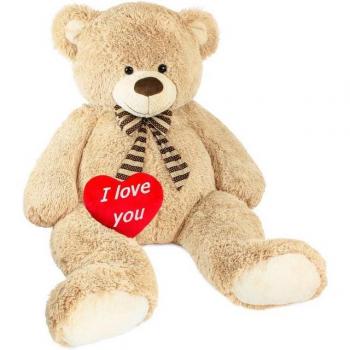 Nounours Géante XXL HENRY BRUBAKER Beige – Coeur en Peluche « I Love You »
