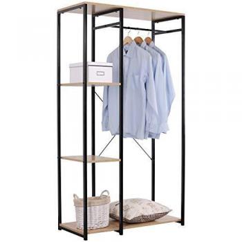 Appendiabiti Ingressini, Mobile Porta Scarpe, Nero in Metallo e Legno, 90 x 40,4 x 167 cm