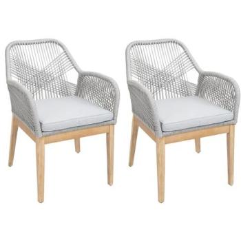 Set Jardin Mendler – deux fauteuils HWC‑H56B, corde tre, résistant aux intempéries, gris clair