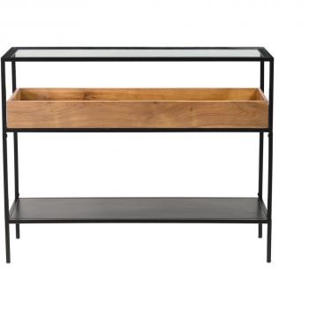 Console Moderne Bois Massif et Verre L100 cm