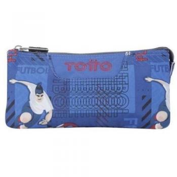 Estuche Totto Tablero escolar tres compartimentos en azul y futbolistas
