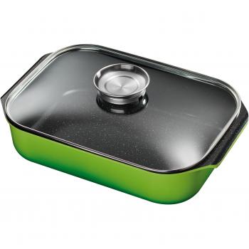 Grüner Aluguss-Bräter 40 x 26 cm mit Glasdeckel & Aromaknopf (King B6830G)