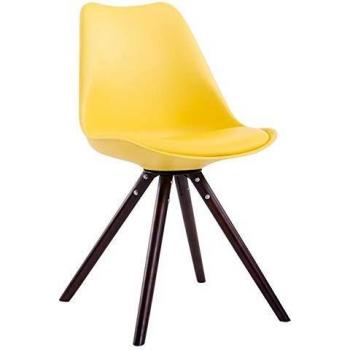 Chaise Visiteur Confort Rembourrée – Revêtement Similicuir Jaune, Cadre Cappuccino
