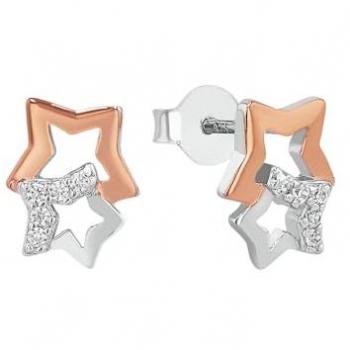 Amor Stern-Ohrstecker für Damen, 925 Sterling Silber mit synthetischen Zirkonia, 1 cm, Bicolor, in Schmuck Geschenk Box