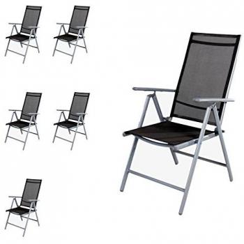 Mojawo Garten-Sitzset – 6 Klappstühle in Aluminium, anthrazitgrauer Stoff