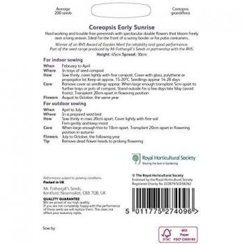 Mr Fothergill's 200 Seeds of Coreopsis Early Sunrise