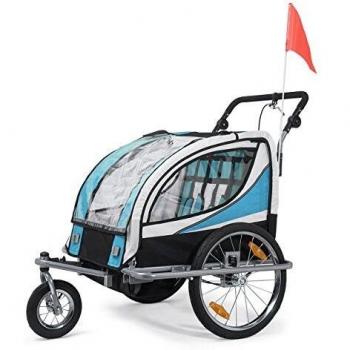 SAMAX Kinderfahrradanhänger Jogger 2in1 360° drehbar für 2 Kinder in Blau