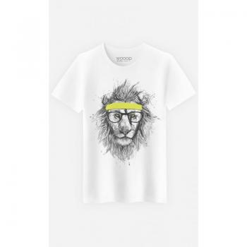 Camiseta Hipster León para Hombre L Blanca