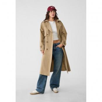 Tuta Lunga Trench Stradivarius Beige XL con Bordo di Cintura