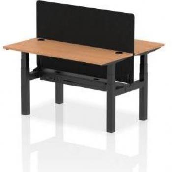 Height Adjustable Oak Top Back-to-Back 2-Person Bench Desk with Cable Ports 1400 x 600mm