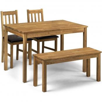 Julian Bowen Oak Dining Table with 2 Chairs and Bench