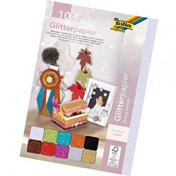 Glitterpapier Folia 1-zijdig 24x34cm 170gr, verpakt per PAK / 1, bevat 10 vellen in assorti kleuren
