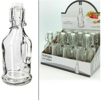 12 x Bottiglie Bottigline 175 ml – Vetro Trasparente con Tappo e Manico