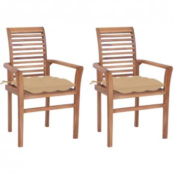 Set di Sedie da Pranzo 2 Pz in Teak con Cuscini Beige