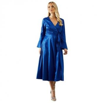 Satin Jacquard Wrap Midi Dress with Animal Motif
