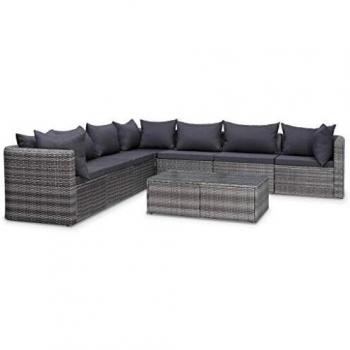 Garten-Lounge-Set 8-teilig aus grauem Poly Rattan mit bequemen Auflagen