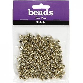 Lot de 200 perles avec lettre, 7mm, diamètre du trou 1,2mm, couleur or