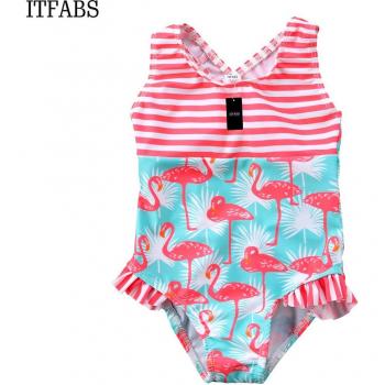 Baby Flamingo Patterned Kids Swim Suit