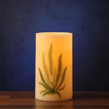 MARELIDA XXL LED Kerze Farndruck Echtwachs flackernd H:20cm für Innen weiß/grün
