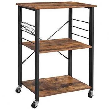 VASAGLE Küchenwagen mit 3 Ebenen und Rollen, Metallregal für Mikrowelle und Toaster, vintagebraun-schwarz
