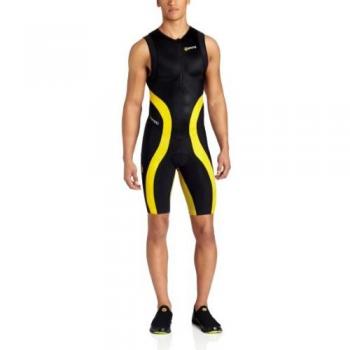 Tri 400 Herren‑Sportkompressionsanzug SkinSuit, schwarz/gelb, mit Frontverschluss