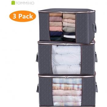 3 Stück Faltbare Aufbewahrungstaschen für Bettdecken und Kleidung 90L mit verstärktem Griff aus dickem Material für Wandschrank und Unterbett