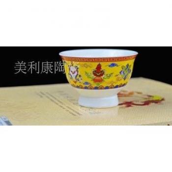 2.8-Inch Ceramic Bowl with Tibetan Auspicious Motif