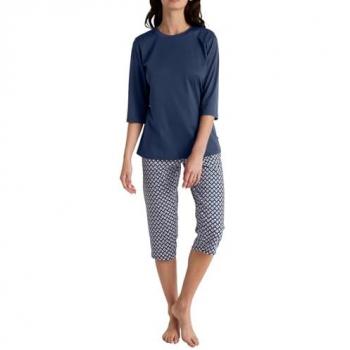 CALIDA Damen Schlafanzug Himmlische Ruhe, 2-teilig, 3/4-Länge, Blau