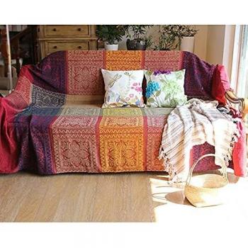 CUEERBOT Chenille Jacquard Tassels Throw Blanket Decorative Colorful