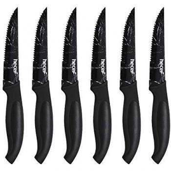 Hollow Ground Stainless Steel Steak Knife Set (Marble Design) – 6 Pieces