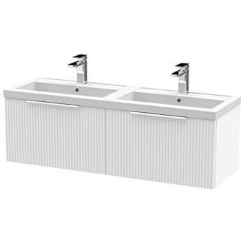 Dual Basin Fluted 1200 mm Wall‑Mounted Vanity with Two Drawers – Pure White