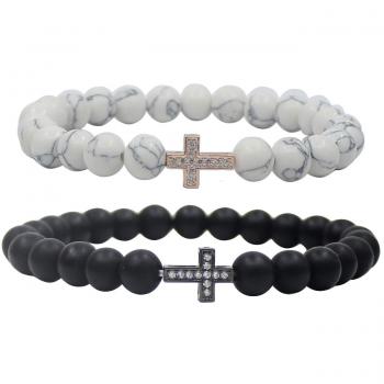 Couple's Crystal Cross Charm Bangle