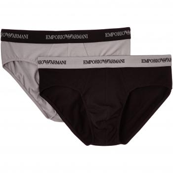 Emporio Armani Men's Knit 2 Pack Brie Full Slip, Black/Grey, L UK