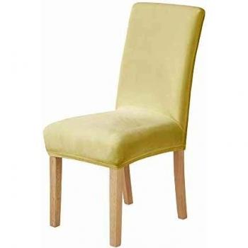 Elastic Dining Chair Covers – Beige Velvet, 6 Pack