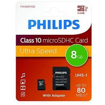 Carte mémoire Philips MicroSDHC 8 Go Classe 10 UHS-I U1 + adaptateur
