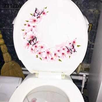 Autocollant mural pour toilette couronne rose de printemps, 25.9CM x 22.9CM, T2-0819