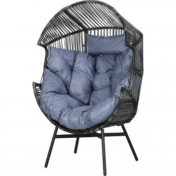 PE Rattan Egg Chair – 14 cm Seat, Comfortable Headrest, Steel Frame, Adjustable Feet, Grey Mix
