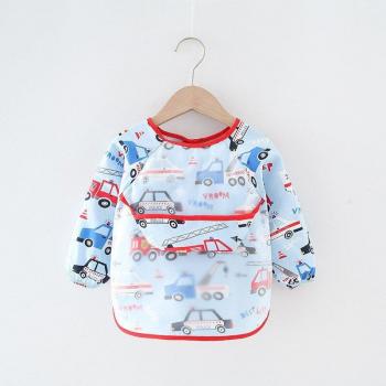 Babero de manga larga para alimentación de bebé, impermeable, con TPU y receptor de comida, lavable, unisex