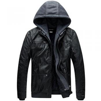 Wantdo Eco‑Pelle Uomo XL – Giacca Nero Cappuccio Facile da Rimuovere