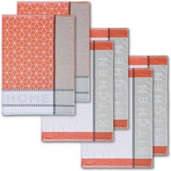 Dyckhoff Küchenhandtücher „HOME / KITCHEN“ – Set aus 6 Stück, 50 × 70 cm, zwei Muster
