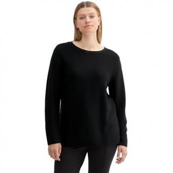 Tom Tailor Damen Plus Size Bio-Baumwolle Strickpullover Rippstruktur Schwarz Gr. 44