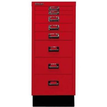 Bisley MultiDrawer, 29er Serie mit Sockel, DIN A4, 8 Schubladen, Metall, 670 Kardinalrot, 38 x 27.9 x 67 cm