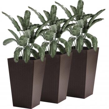 Conjunto de 3 Macetas de Jardín Efecto Símil Ratán 36,5x36,5x61 cm