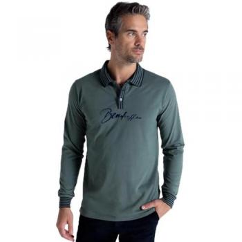 Polo Bendorff manga larga jacquard Illusion verde oliva