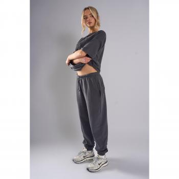 Kaiia Studio Distressed Applique Cuffed Joggers Dark Grey