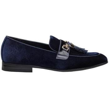 Navy Elegant Velvet Tassel Loafers (Men) – XPOSED 9.5 with Metal Buckle