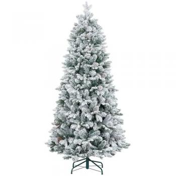 Sapin de Noël artificiel enneigé 180 cm avec support en métal, 1489 branches et pommes de pin