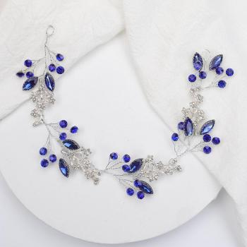 Crystal Headdress for Brides with Blue and Silver
