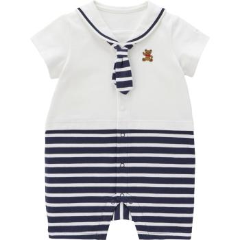Miki House Kids’ Bear‑Border Romper – 70 cm White